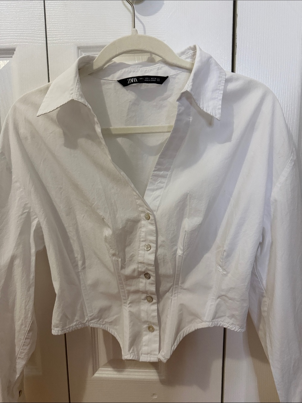 Zara White Cropped Poplin Button-Up Shirt